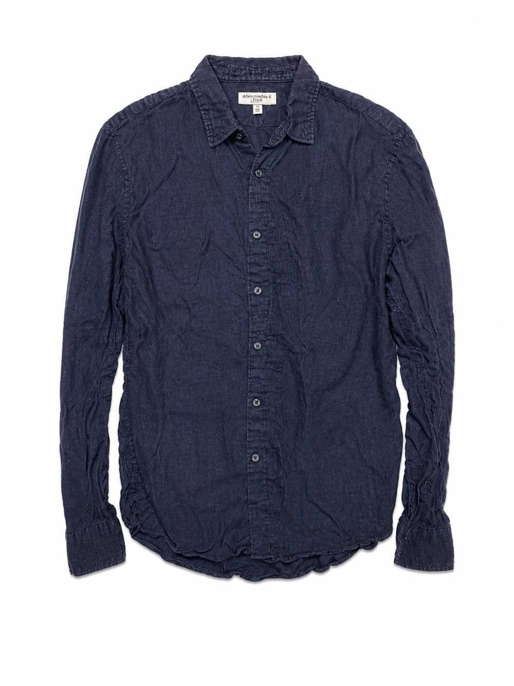 Abercrombie & Fitch Men's Dark Navy Long-Sleeve Button-Down Shirt